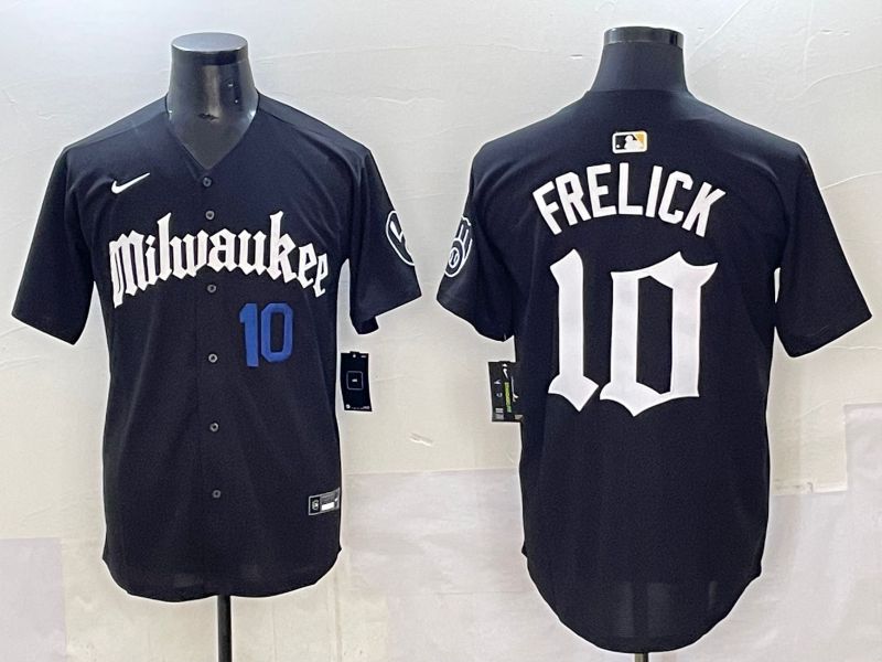Men 2025 Milwaukee Brewers #10 Frelick Black Five generations Joint Name Nike MLB Jersey style 011->milwaukee brewers->MLB Jersey